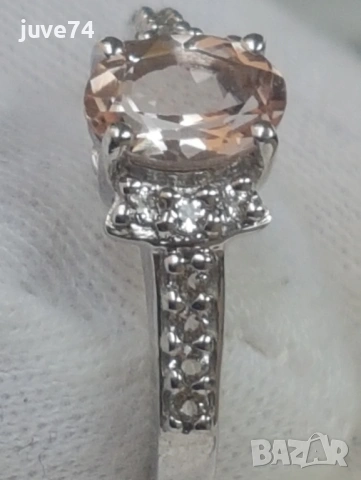 СРЕБЪРЕН ПРЪСТЕН С МОРГАНИТ (МОЗАМБИК) СЕРТИФИКАТ, снимка 3 - Пръстени - 53134316