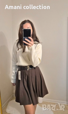 Плисирана пола от вълна с коланче, снимка 12 - Поли - 52308019