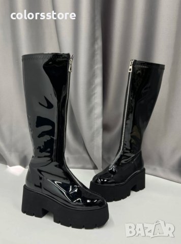 Ботуши на платформа - черен лак - BG10, снимка 2 - Дамски ботуши - 35054941