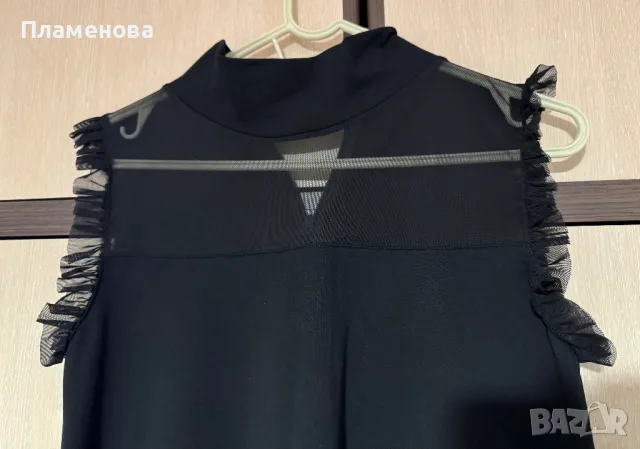 Черна рокля / туника с прозрачно деколте - S/M, снимка 4 - Рокли - 49337065