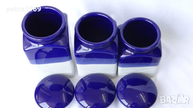 Комплект порцеланови буркани с капаци в бяло и кобалт, снимка 7 - Други - 50627729