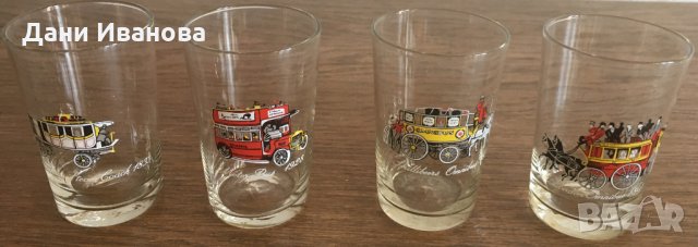 4 стъклени чашки за аператив с ретро автомобили, снимка 3 - Чаши - 28457966