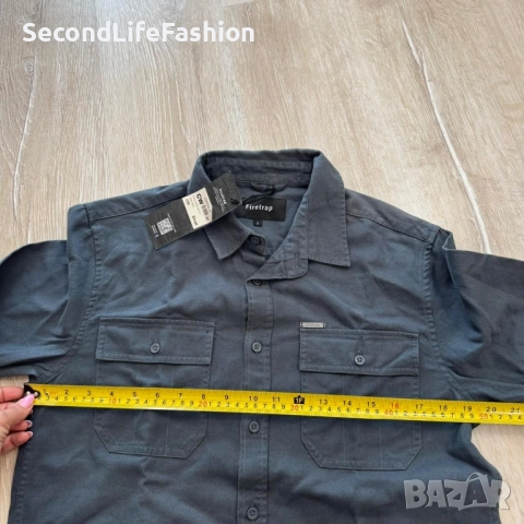 Мъжка риза Firetrap Tanner тъмно сив цвят размер S, снимка 5 - Ризи - 52287701