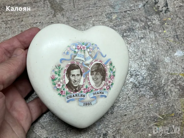 Керамична кутийка с формата на сърце с Лейди Даяна и Принц Чарлз от 1981, снимка 8 - Декорация за дома - 48562581