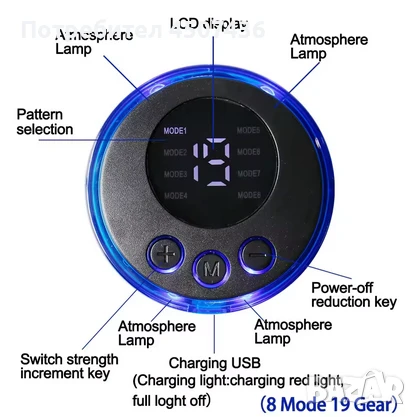 EMS мускулен стимулатор,дист.управление,8 режима с 19 нива на интензивност,USB зареждане, снимка 7 - Масажори - 51228953