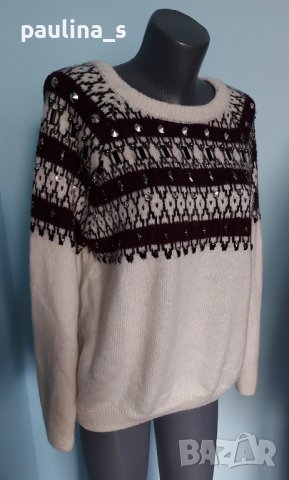 Марков пуловер с декорации / голям размер , снимка 1 - Блузи с дълъг ръкав и пуловери - 43845328