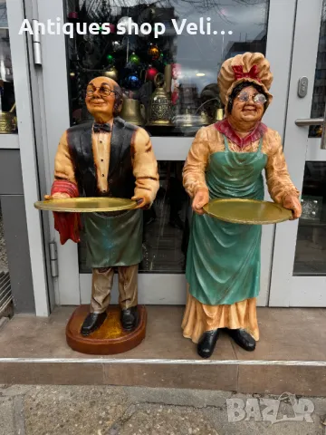 Големи ретро статуетки на сервитьор и готвачка за ресторанти и барове №6242 