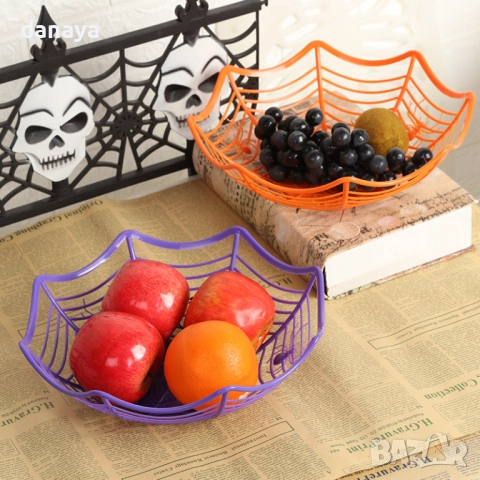 6154 Декоративен панер паяжина Хелоуин панер за бонбони сладки плодове, 28 см, снимка 2 - Декорация за дома - 51831620