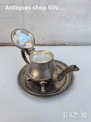 Посребрен комплект чайник с чинийка. №2419, снимка 3 - Колекции - 36922279