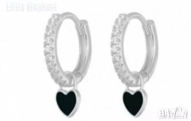 Сребърни обеци с висящи small сърца,black и кристали,бранд/нови, снимка 1