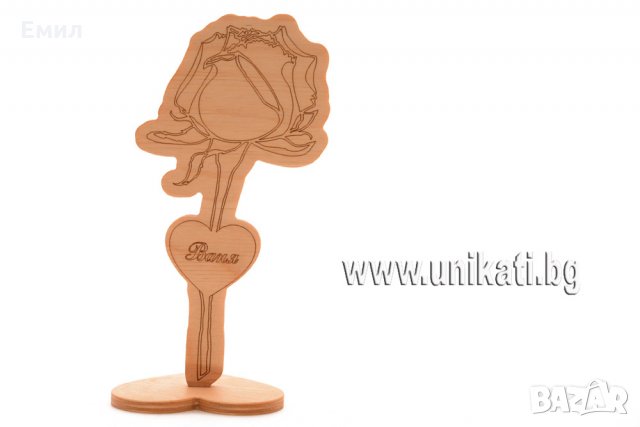 Роза със сърце и име, гравирани на дърво - Романтичен подарък, снимка 3 - Други - 27857289