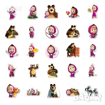 50 бр Маша и Мечока самозалепващи лепенки стикери за украса декор картонена торта и др, снимка 3 - Други - 43901035