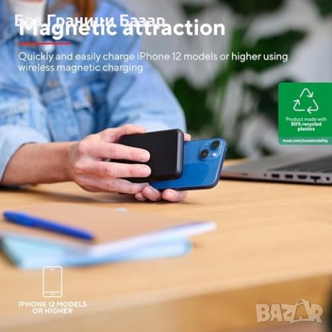 Нов Магнитен Trust Power Bank Зарядно устройство 5000 mAh, снимка 3 - Друга електроника - 43327456