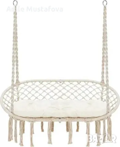 Двойна бежова градинска люлка за двама с възглавници, снимка 1