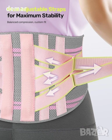 Колан за гръб Rakiie за жени, 9X опорна скоба за гръб, розов, размер С и M (талия: 85-100 см), снимка 6 - Корсети, колани и коректори - 51395655