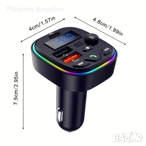 Bluetooth FM трансмитер за кола - Handsfree, бързо зареждане, RGB светлина, снимка 5 - Аксесоари и консумативи - 53048409
