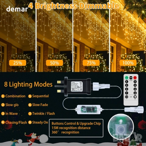 Коледни светлини тип „ледуни“, 25M+5M 800 LED, 8 режима, снимка 3 - Декорация за дома - 52520688