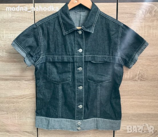 Дънково унисекс елече с къс ръкав и копчета