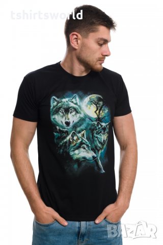 Нова мъжка тениска с дигитален печат Вълци, пълнолуние, Серия вълци, снимка 7 - Тениски - 29040473