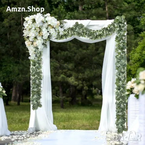 Декорация от евкалиптов гирлянд с бели цветя украса за сватба парти изкуствен евкалипт, снимка 8 - Други - 48005362