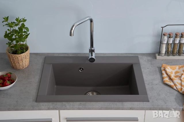 Кухненска Мивка, Respekta Ohio Mineralite Sink 66x50см сива, Устойчива на Надрасквания!, снимка 8 - Мивки - 52123647