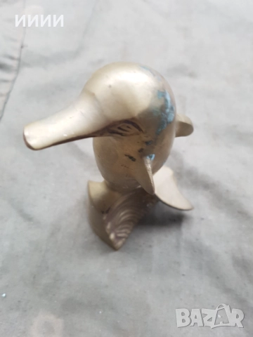 Месингова пластика статуетка делфин, снимка 2 - Антикварни и старинни предмети - 52315535