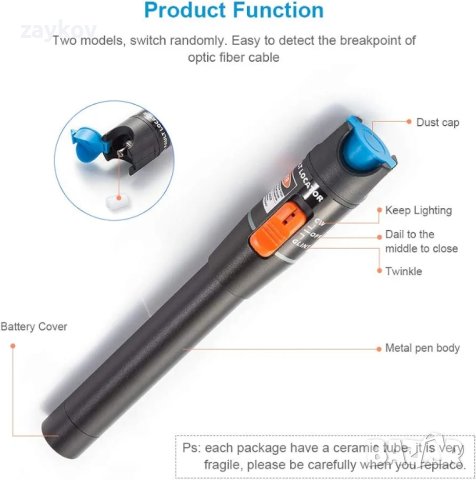 Визуален локатор на неизправности (VFL), 10mW тестер за оптичен кабел с 2,5 mm конектор, снимка 4 - Друга електроника - 44130377