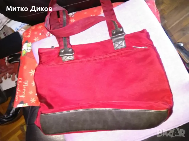 Женска чанта промазан плат бордо 37х27х7см, снимка 6 - Чанти - 47454568