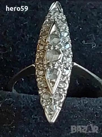 Дамски златен 18к пръстен с диаманти-бяло злато, снимка 2 - Пръстени - 48615583