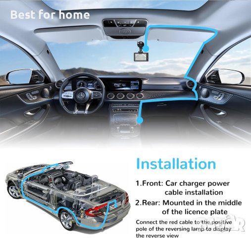 Hobele Dashcam отпред и отзад, двоен рекордер за кола с 32G SD карта, 170° широк ъгъл, 1080P FHD с н, снимка 6 - Аксесоари и консумативи - 43622945