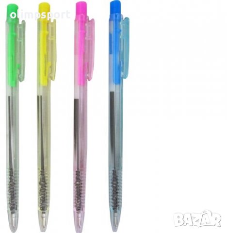 Химикалки 10 броя с бутон, синьо пишещи. Сменяем пълнител. Клипс за окачане. 