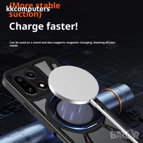 Магнитен калъф за OnePlus 15 5G- TPU + PC + Метал, MagSafe, Стойка, Защита от прегряване, Вкл. Проте, снимка 3 - Резервни части за телефони - 52610739
