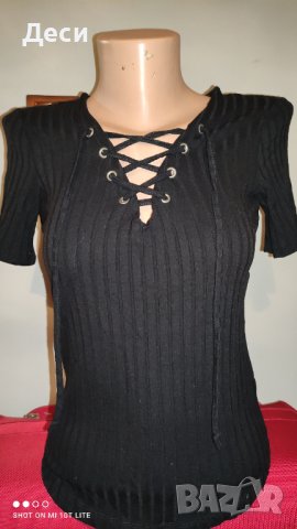 черна блузка с връзки на Only, снимка 2 - Тениски - 39546776