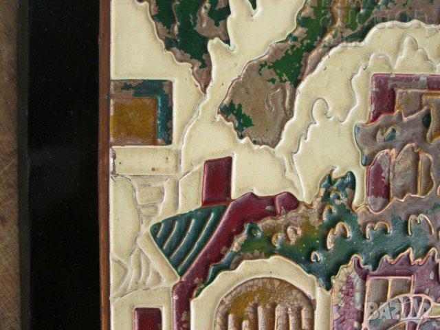 Емайл. 40 см. Мома носи вода Стара метална картина пано с рамка, снимка 2 - Декорация за дома - 28879585