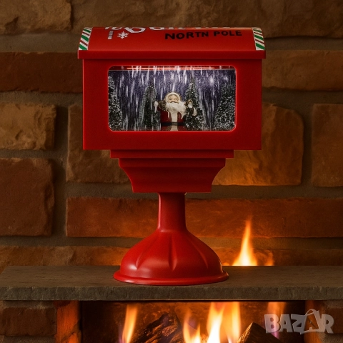 Музикална пощенска кутия „Santa North Pole“ с ефект на падащ сняг, снимка 5 - Други - 52436594