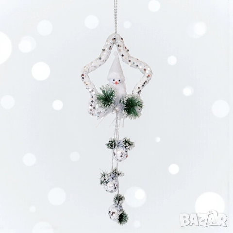 6246 Висяща коледна украса звезда със снежен човек и снежни топки, 98 см, снимка 3 - Декорация за дома - 52017903