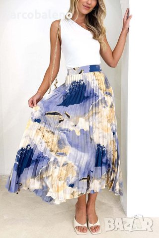 Дамска плисирана пола с щампа с А-силует, 2цвята, снимка 9 - Поли - 44016030