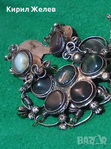 СТАРА СКЪПОЦЕННА ЕТНО СТИЛ ОРИЕНТАЛСКА ПОСРЕБРЕНА ОГЪРЛИЦА НАТУРАЛНИ КАМЪНИ НЕФРИТ АХАТ ЯСПИС 70881 , снимка 18 - Антикварни и старинни предмети - 37395584