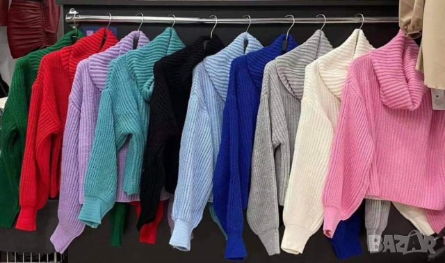 Дамски къс пуловер с яка 5 цвята