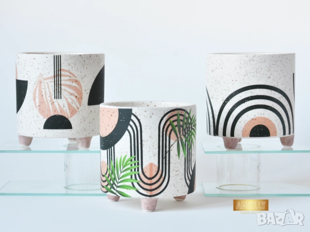 Саксии за Цветя и Сукуленти / Подарък за Нов Дом / Декоративни Керамични Саксии с Абстрактни Шарки, снимка 2 - Саксии и кашпи - 52412158