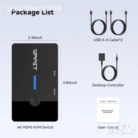 AILVLVNG HDMI KVM суич 2 PC към 1 монитор 4K@60Hz, снимка 3 - Друга електроника - 52942289