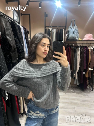 Сива Дамска Блуза , снимка 2 - Блузи с дълъг ръкав и пуловери - 53312706