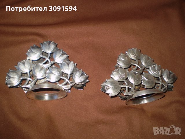 Винтидж чифт салфетници на цветя бял метал, снимка 2 - Други ценни предмети - 39377550