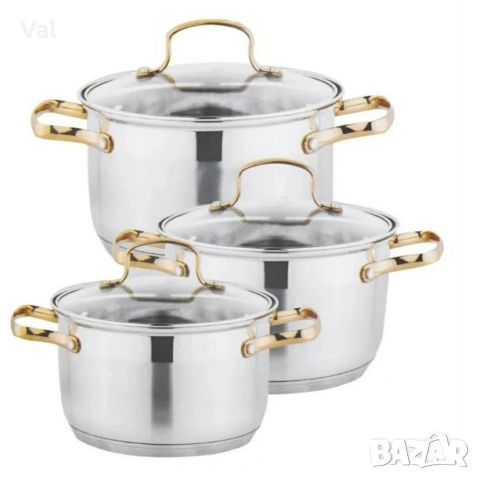 Луксозен комплект тенджери с неръждаема стомана и златисти дръжки – перфектният избор за всяка кухня, снимка 3 - Съдове за готвене - 53057782