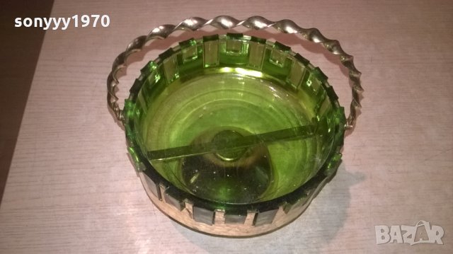 АНТИКА-бонбониера-зелено стъкло/мед месинг-18х18см, снимка 9 - Антикварни и старинни предмети - 26705978