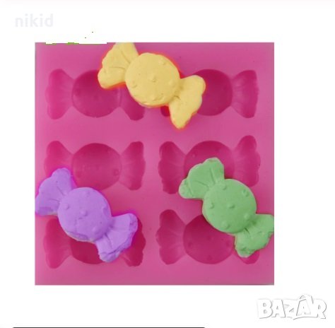 6 бонбона бонбони силиконов молд форма декорация торта фондан шоколад бисквитки
