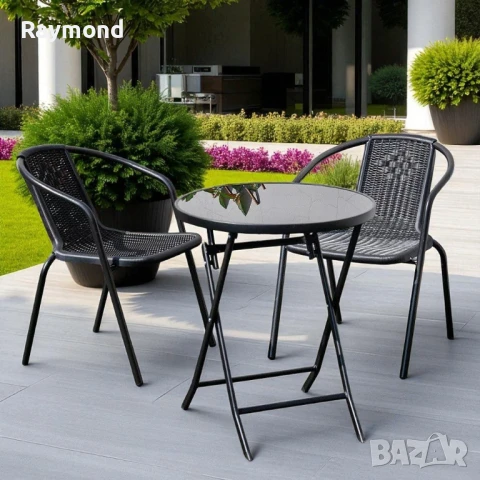 Комплект Thasos – 2 стола и сгъваема маса с темперирано стъкло, антрацит, снимка 3 - Градински мебели, декорация  - 50961294