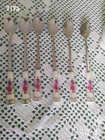 Десертни вилички и лъжички за кафе , порцеланови дръжки, снимка 3 - Прибори за хранене, готвене и сервиране - 33021965