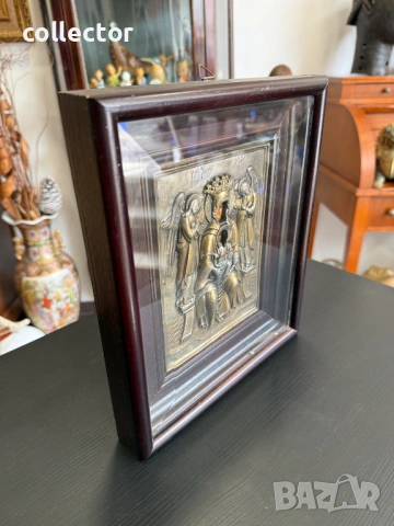 Сребърна православна икона Богородица на трона. №7878, снимка 4 - Антикварни и старинни предмети - 53496834