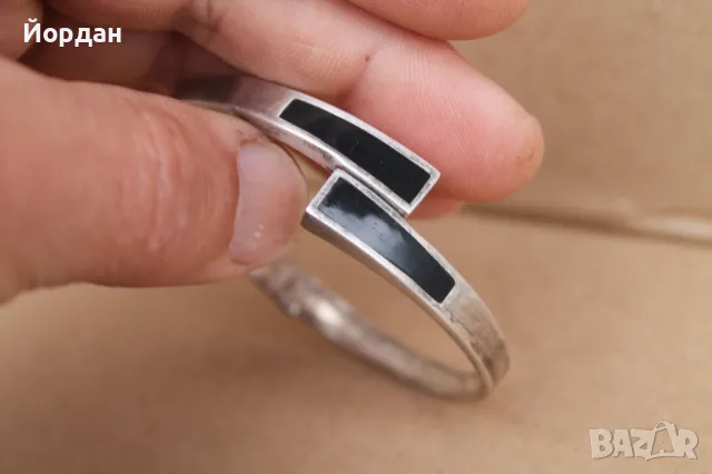 Дамска сребърна гривна с оникс, снимка 8 - Гривни - 49771309